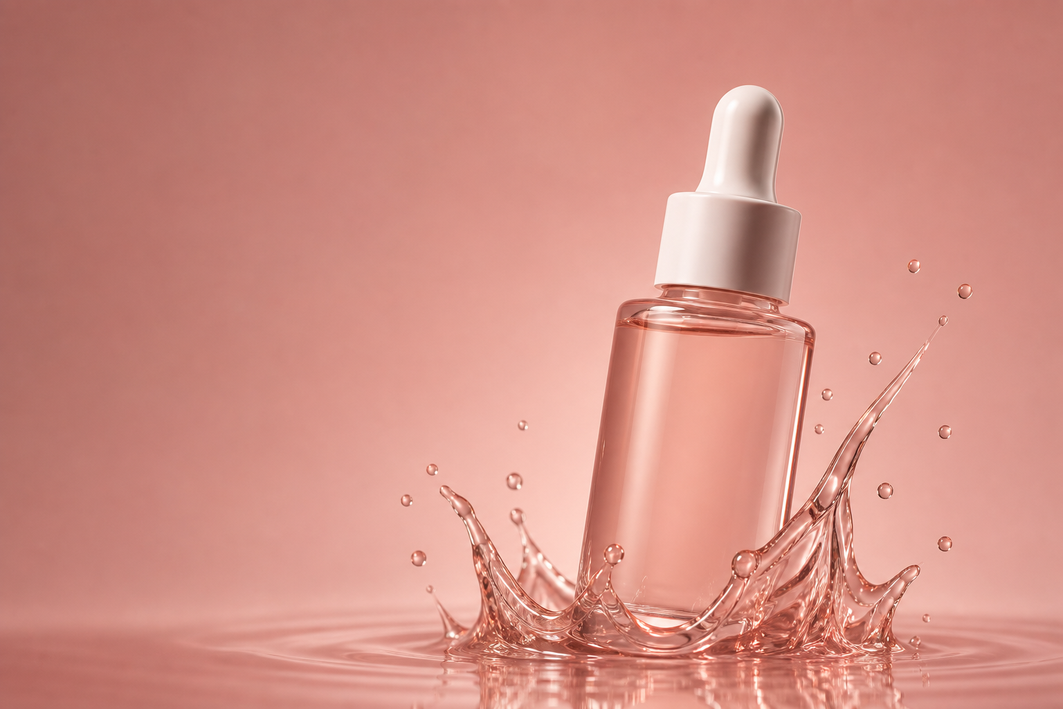 Glowhaus serum bottle with pink liquid splash